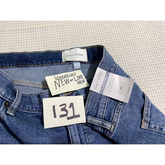 Sun + Stone Regular-Fit Blue Denim Shorts Men's 40 Button Zip - Picture 3 of 4